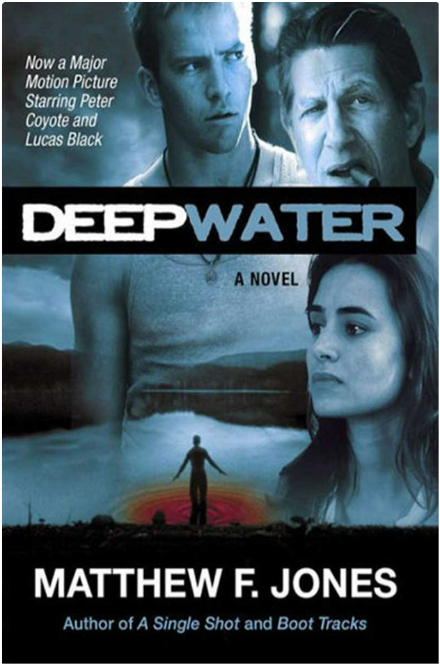 This is the book cover with scenes from the movie on the imagery on the book cover for Deepwater.